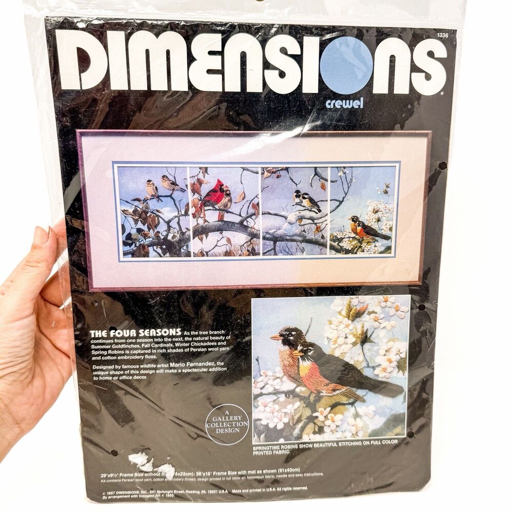 Vintage 1987 Dimensions Four Seasons Crewel Kit Mario Fernandez Birds 1336